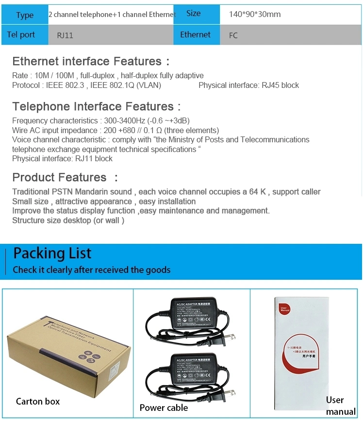 2 Channel Telephone Single-Mode Fiber Optic Transceivers